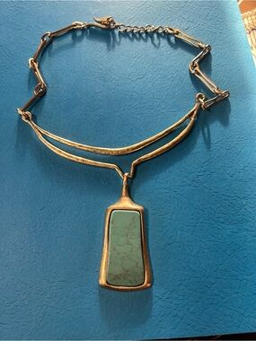 Robert Lee Morris Gold-Tone Necklace with Turquoise Stone Pendant